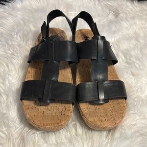 Korks Kork Ease Black Leather Sandals Sz 10